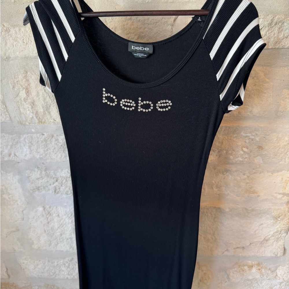 Bebe Black Top with Rhinestone Logo